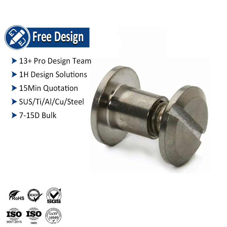 OEM ODM Customized Chicago Screw Slotted Ultra Low Profile Head Titanium Alloy Male and Female Screw